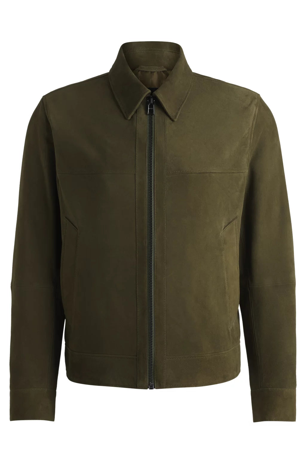 BOSS Regular-fit jacket in soft suede with zip front
