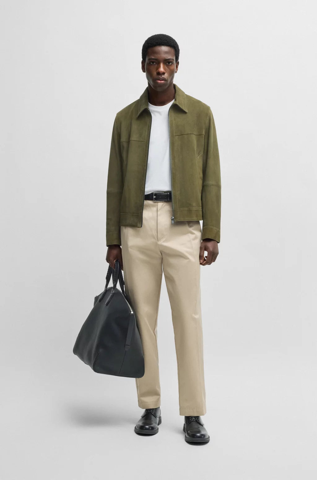 BOSS Regular-fit jacket in soft suede with zip front