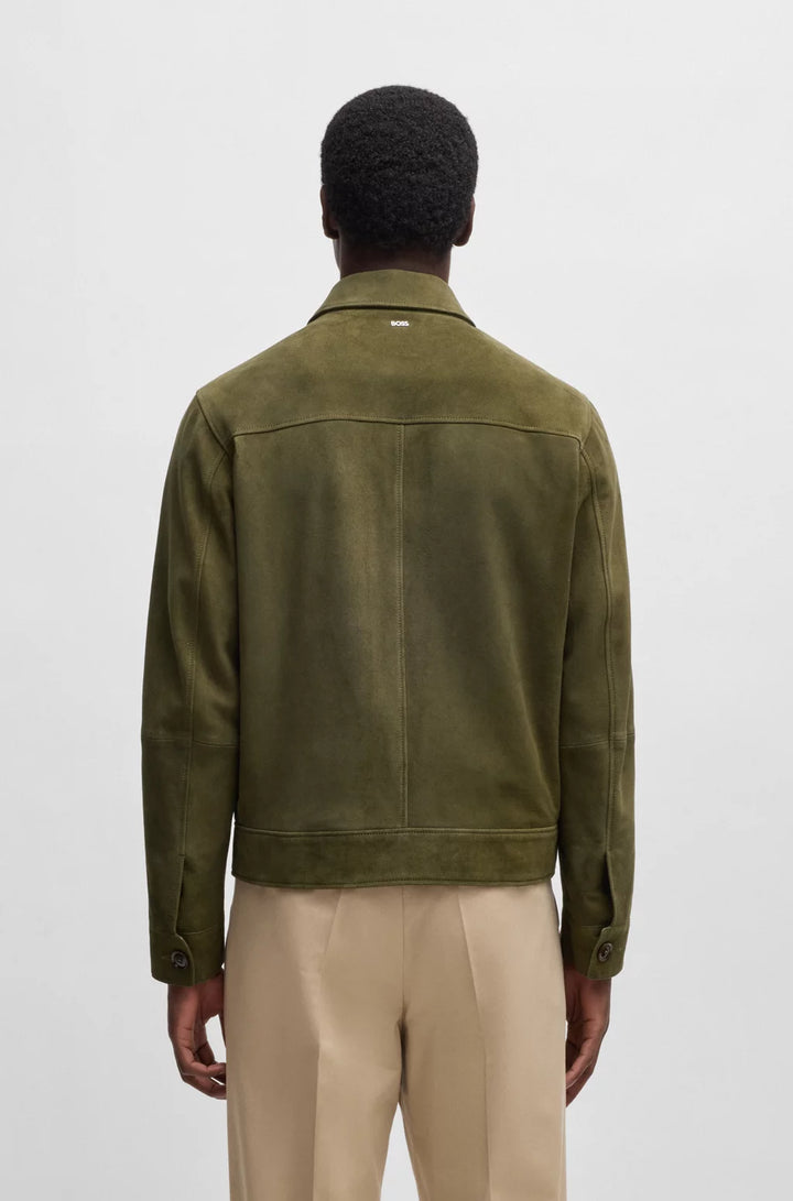 BOSS Regular-fit jacket in soft suede with zip front
