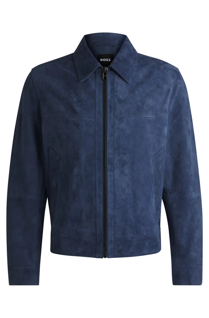 BOSS Regular-fit jacket in soft suede with zip front