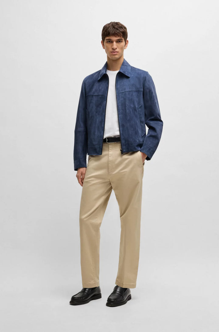 BOSS Regular-fit jacket in soft suede with zip front