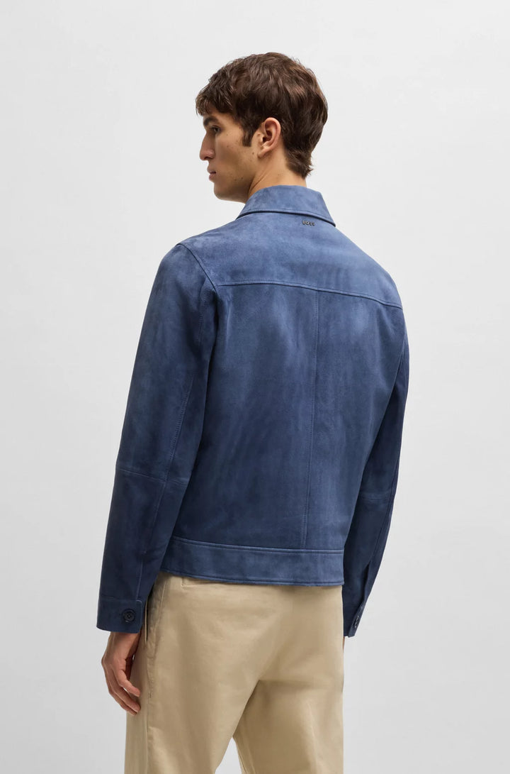 BOSS Regular-fit jacket in soft suede with zip front