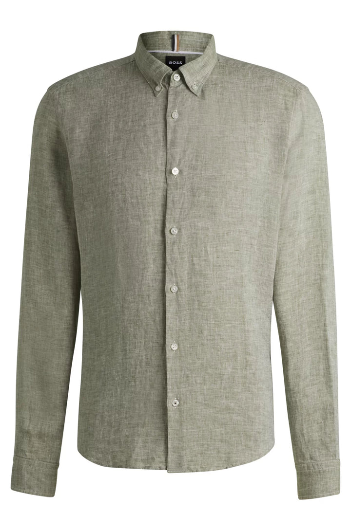 BOSS REGULAR-FIT BUTTON-DOWN SHIRT IN LINEN