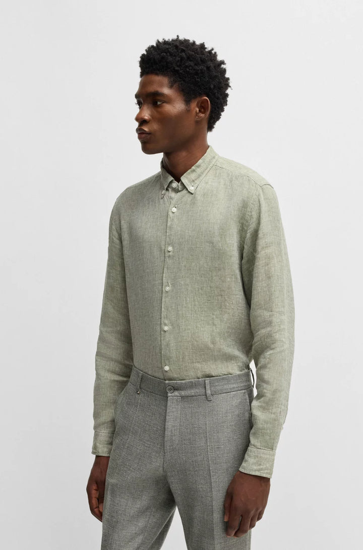 BOSS REGULAR-FIT BUTTON-DOWN SHIRT IN LINEN