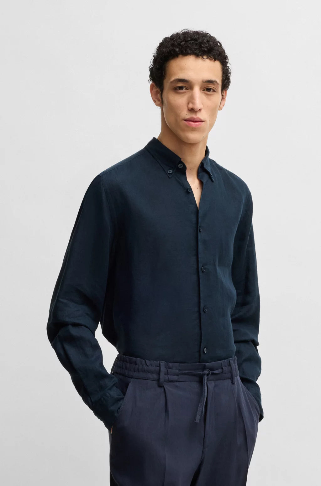 BOSS REGULAR-FIT BUTTON-DOWN SHIRT IN LINEN