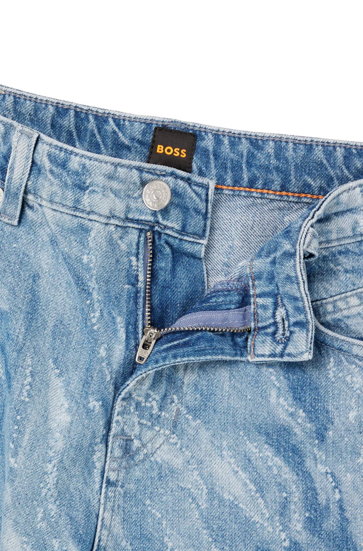 BOSS SLIM-FIT JEANS IN LASER-PATTERNED BLUE DENIM