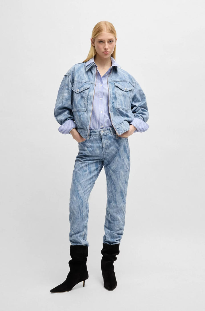 BOSS SLIM-FIT JEANS IN LASER-PATTERNED BLUE DENIM