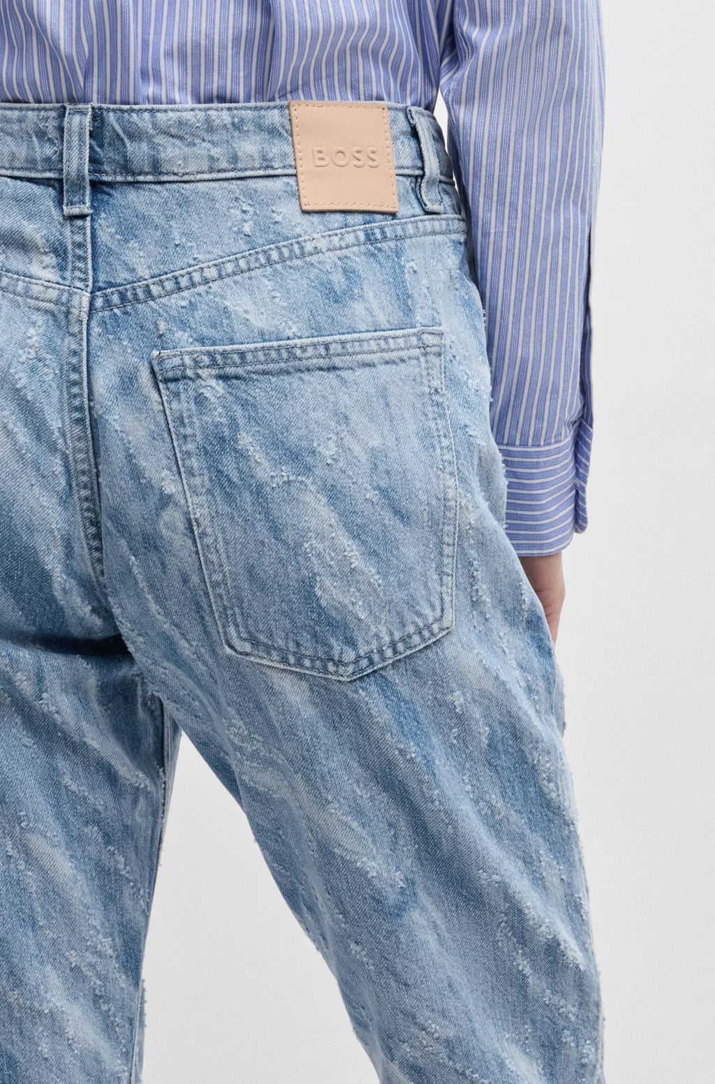 BOSS SLIM-FIT JEANS IN LASER-PATTERNED BLUE DENIM