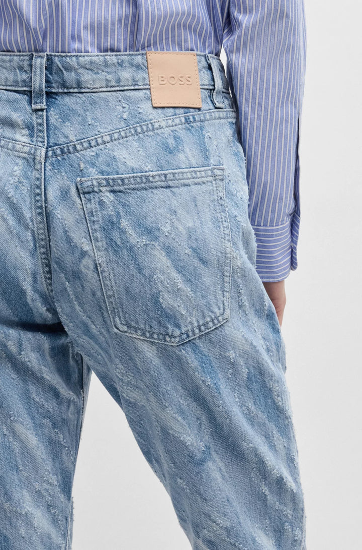 BOSS SLIM-FIT JEANS IN LASER-PATTERNED BLUE DENIM