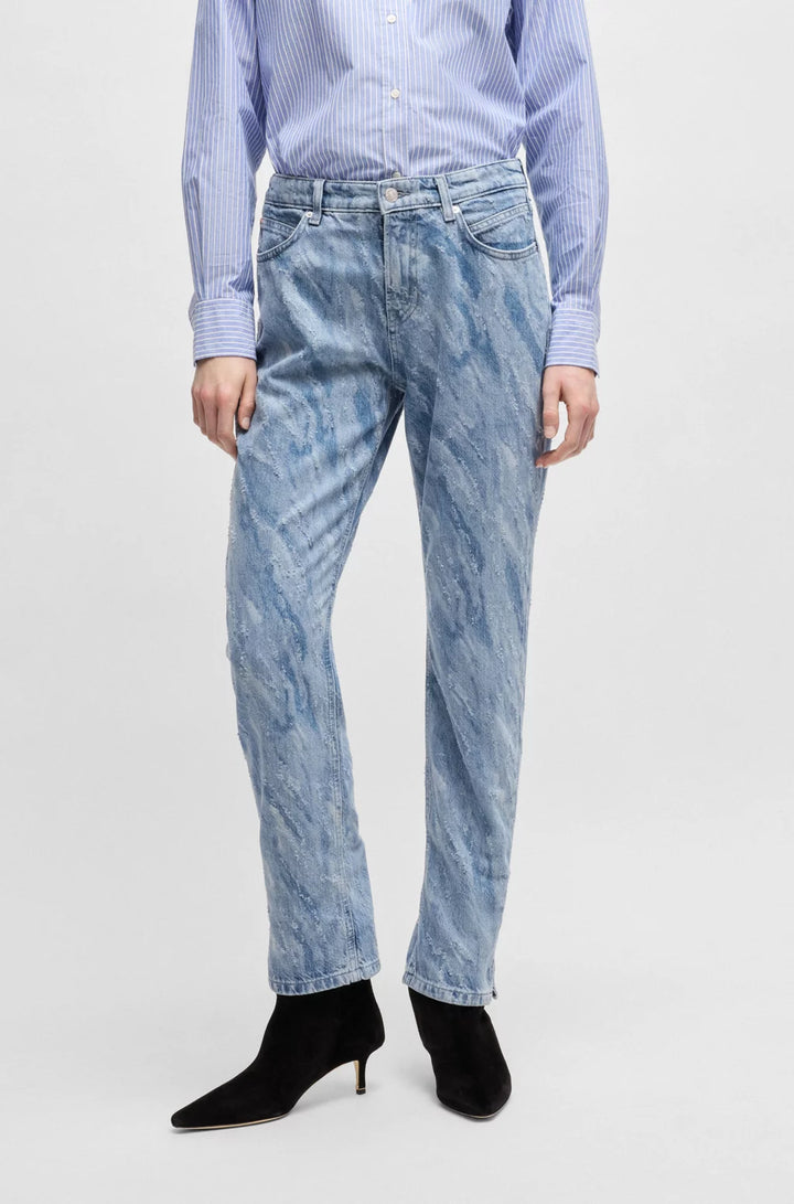 BOSS SLIM-FIT JEANS IN LASER-PATTERNED BLUE DENIM