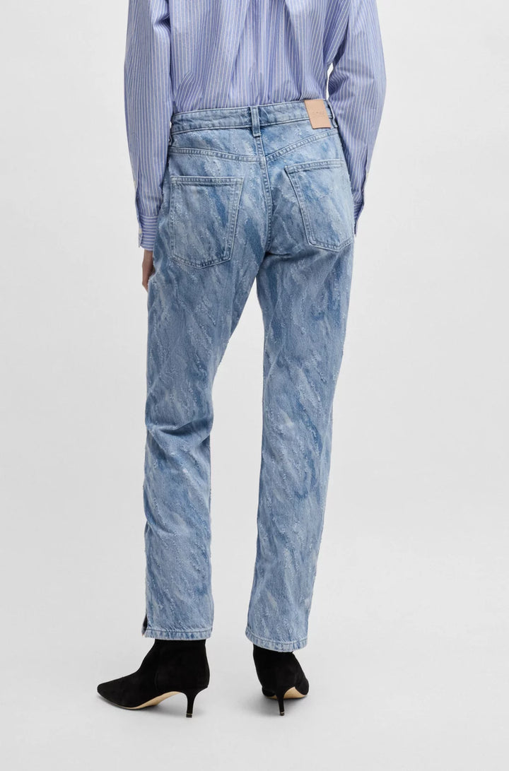 BOSS SLIM-FIT JEANS IN LASER-PATTERNED BLUE DENIM