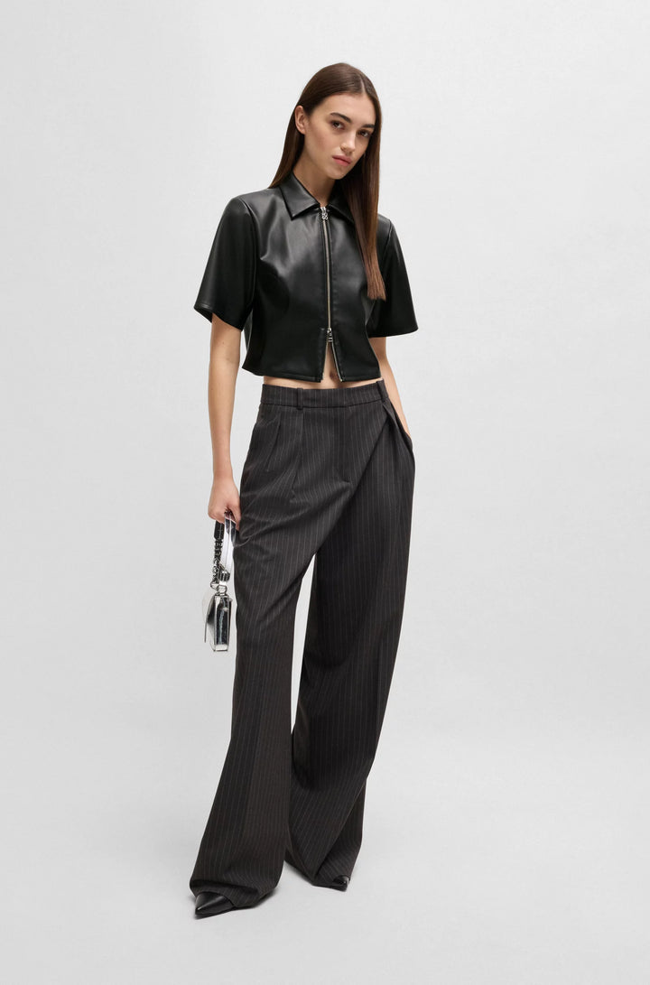 HUGO Sharp-fit top in faux leather with point collar