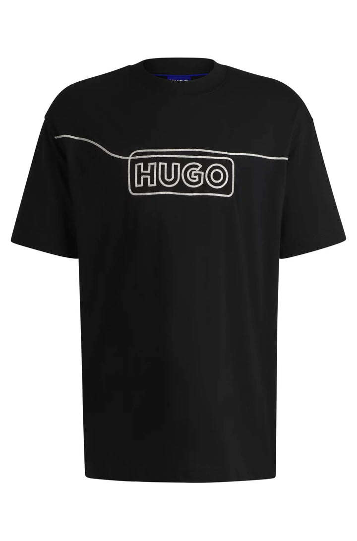 HUGO COTTON-JERSEY T-SHIRT WITH CHAIN-STITCH LOGO