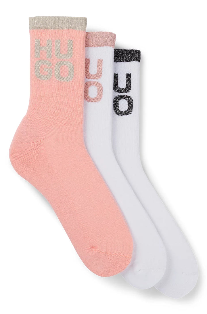 HUGO THREE-PACK OF SHORT SOCKS WITH GLITTERY STACKED LOGOS