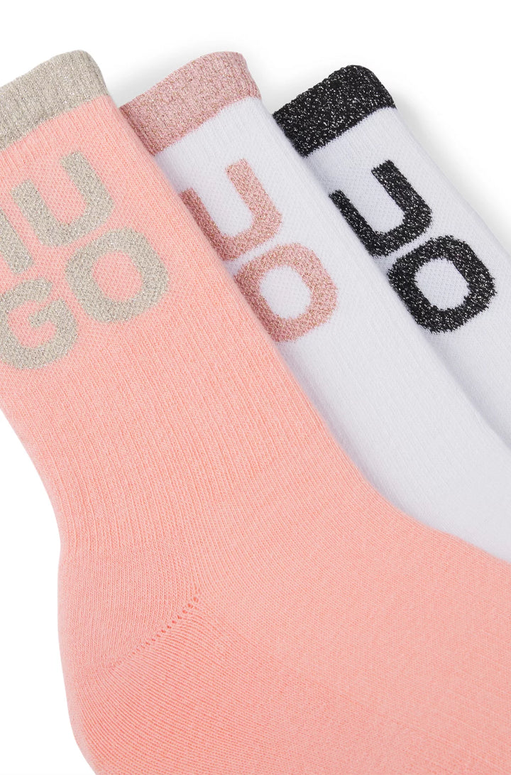 HUGO THREE-PACK OF SHORT SOCKS WITH GLITTERY STACKED LOGOS