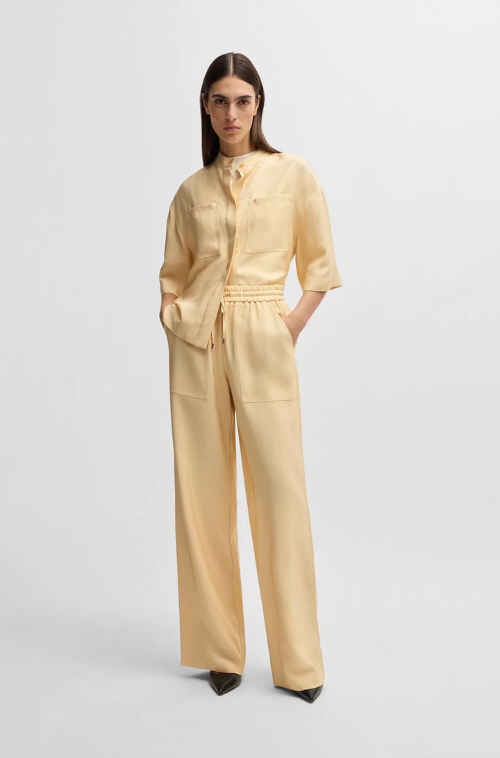 BOSS WIDE-LEG DRAWCORD TROUSERS IN SOFT TWILL