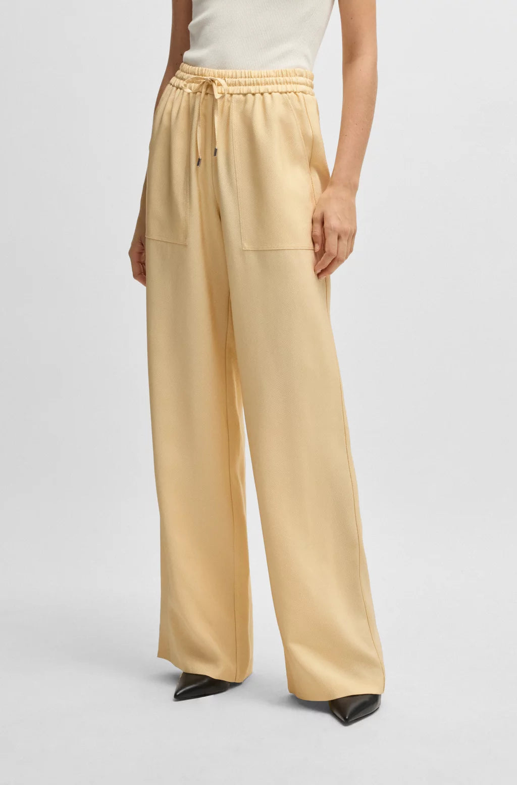 BOSS WIDE-LEG DRAWCORD TROUSERS IN SOFT TWILL