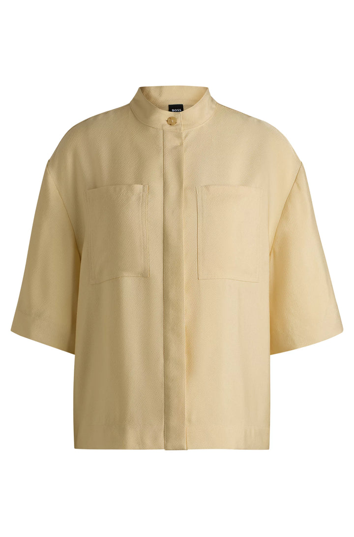 BOSS Relaxed-fit blouse in soft twill with stand collar