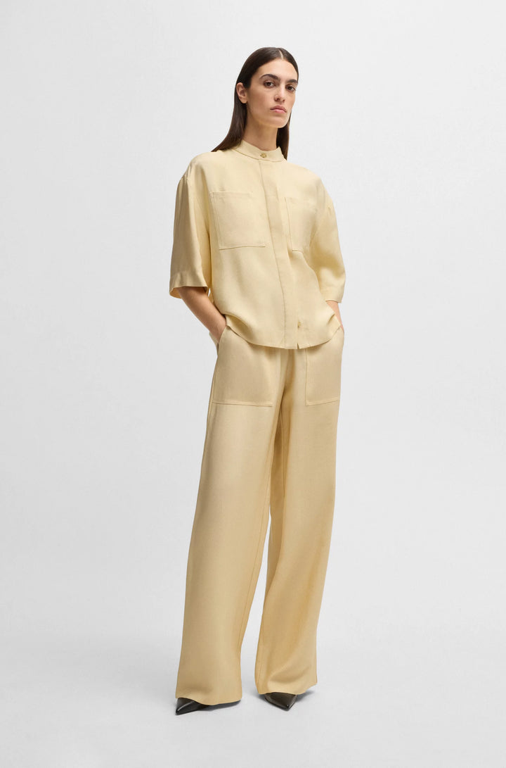 BOSS Relaxed-fit blouse in soft twill with stand collar