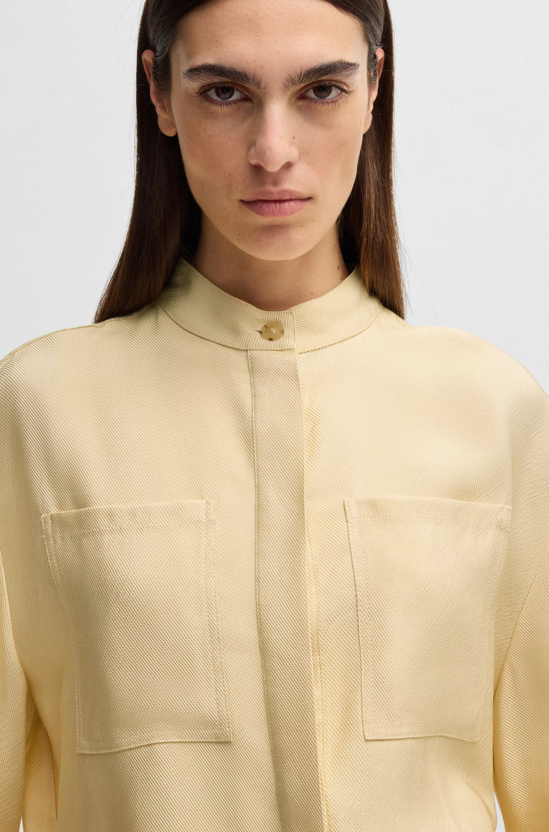 BOSS Relaxed-fit blouse in soft twill with stand collar