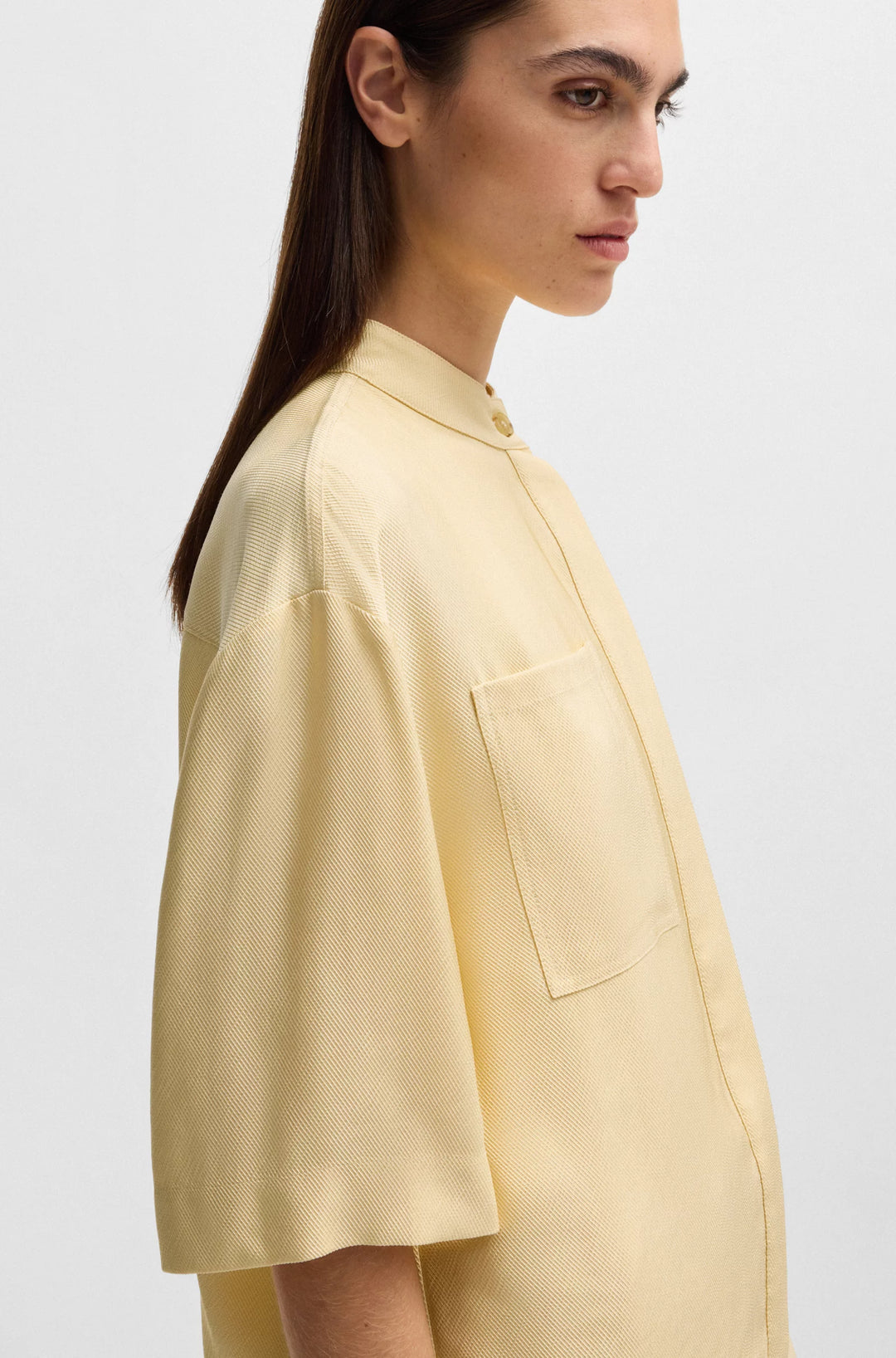 BOSS Relaxed-fit blouse in soft twill with stand collar