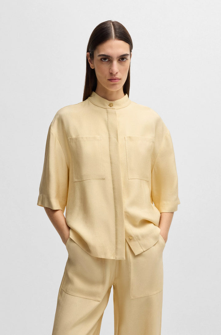 BOSS Relaxed-fit blouse in soft twill with stand collar