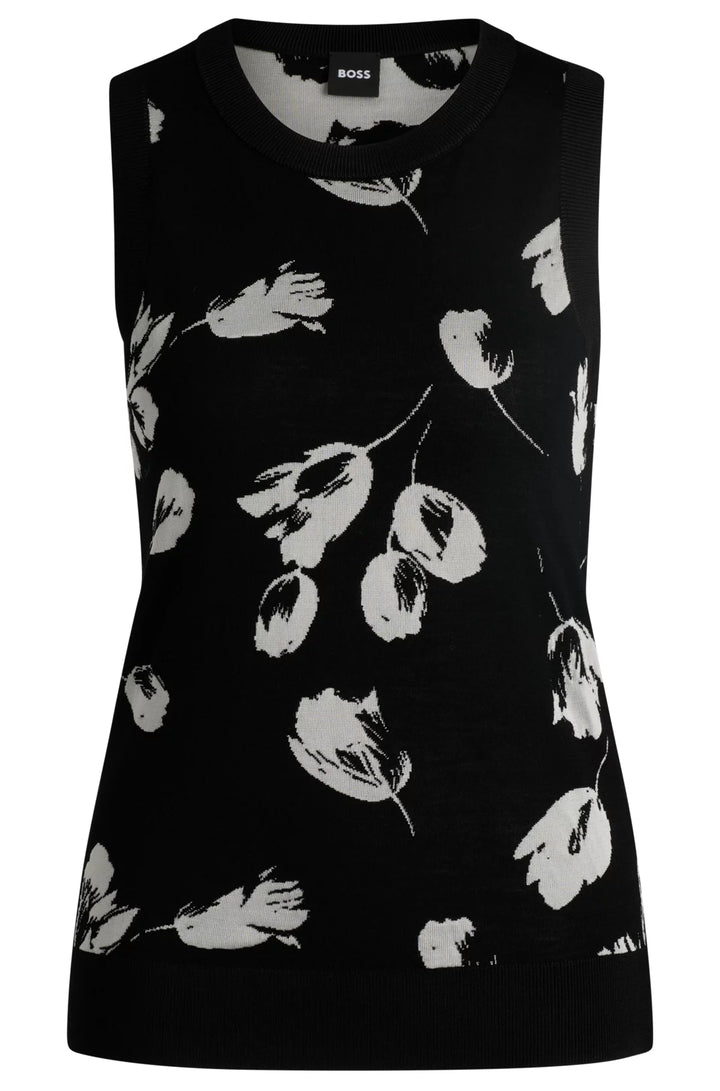BOSS Merino wool knitted top with tulip jacquard