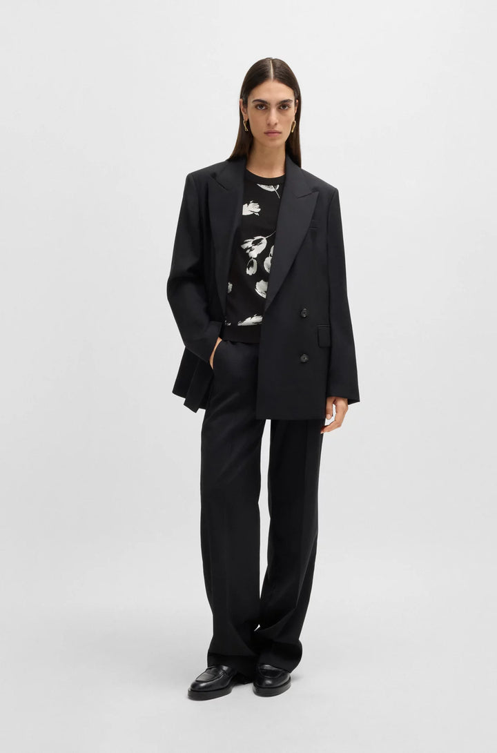 BOSS Merino wool knitted top with tulip jacquard
