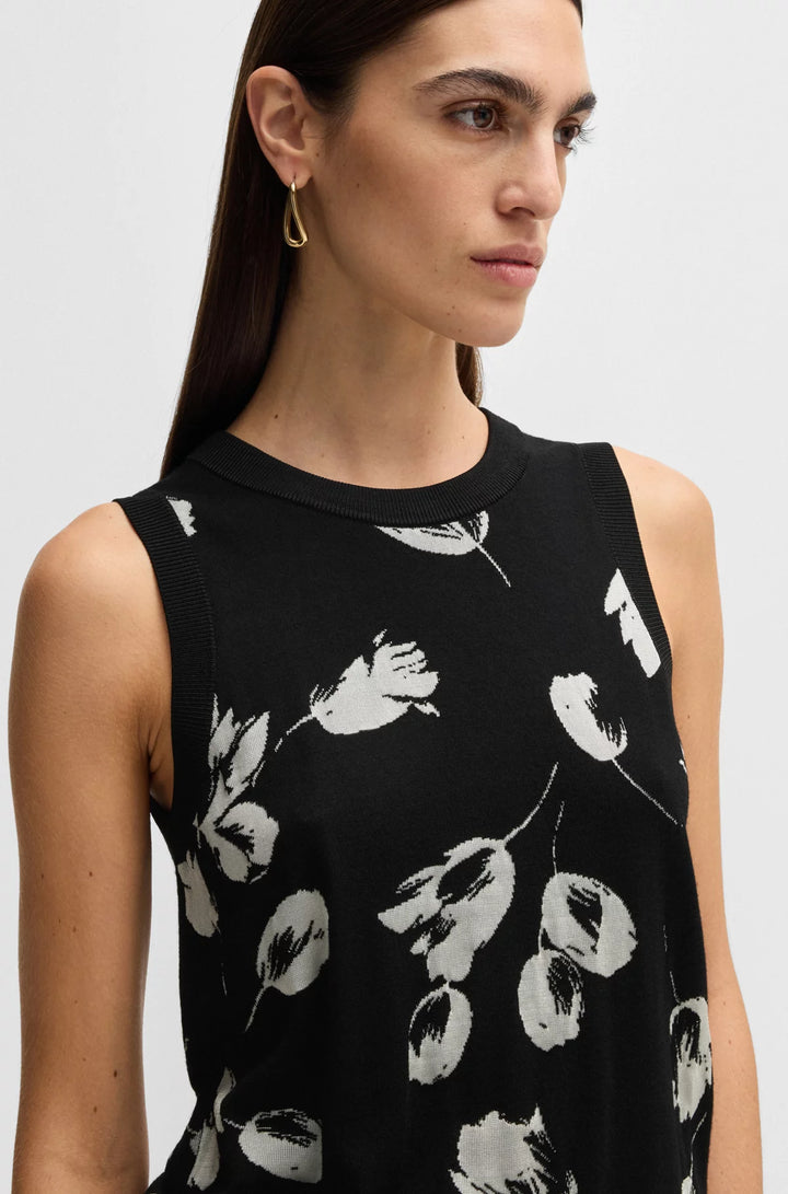 BOSS Merino wool knitted top with tulip jacquard