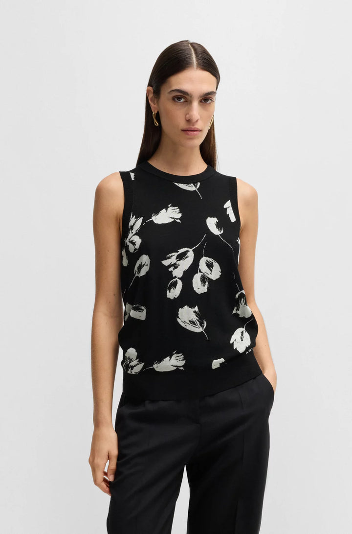 BOSS Merino wool knitted top with tulip jacquard