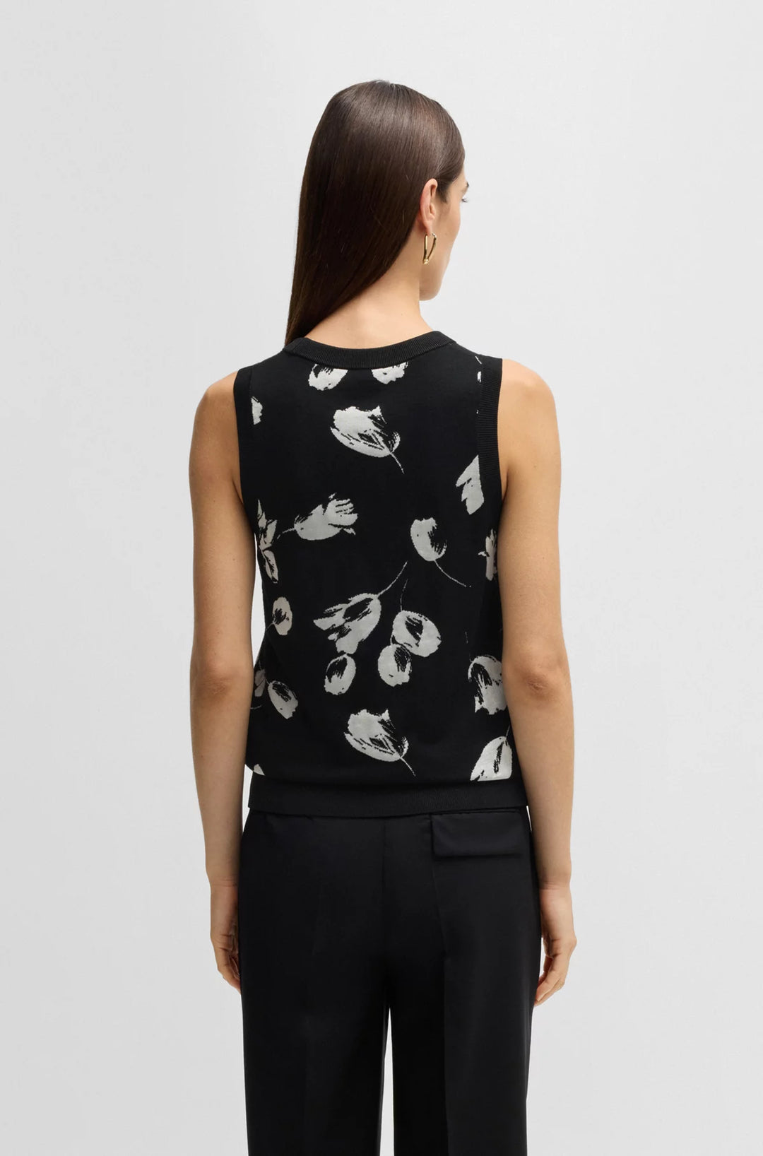 BOSS Merino wool knitted top with tulip jacquard