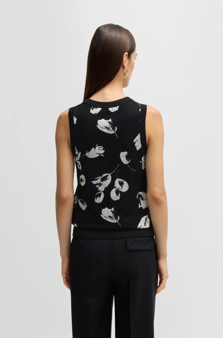 BOSS Merino wool knitted top with tulip jacquard