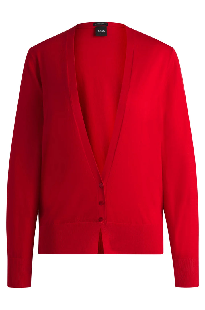 BOSS V-NECK KNITTED CARDIGAN IN WOOL