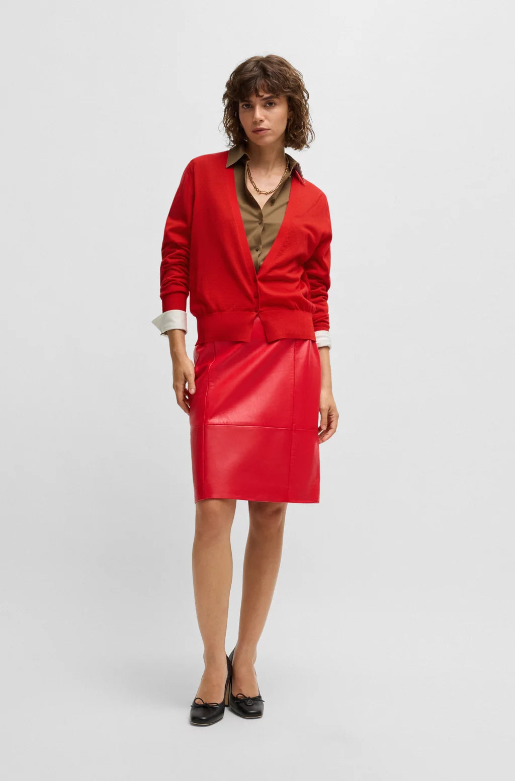 BOSS V-NECK KNITTED CARDIGAN IN WOOL