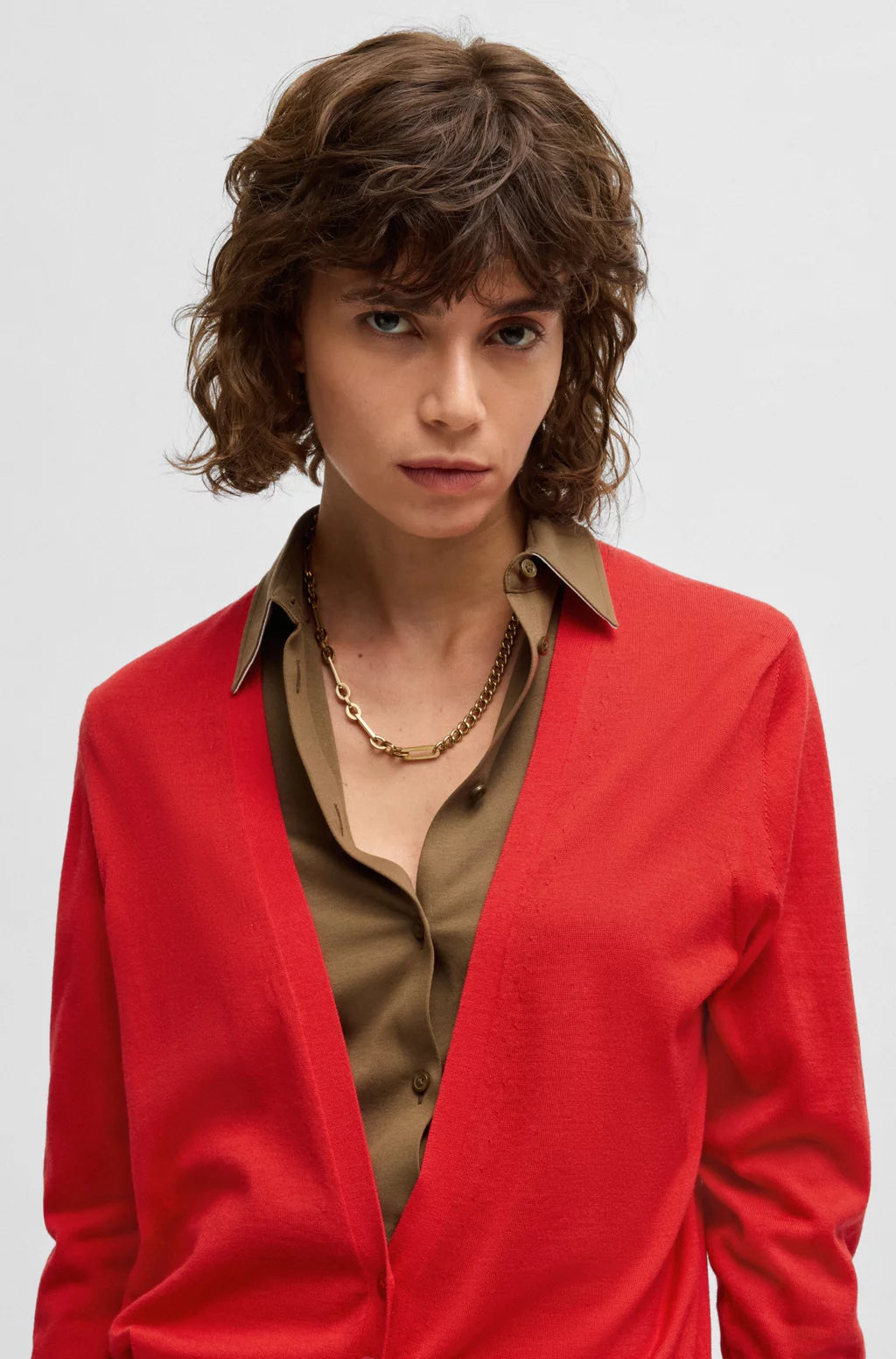 BOSS V-NECK KNITTED CARDIGAN IN WOOL