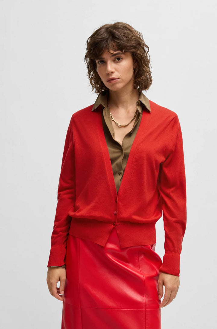BOSS V-NECK KNITTED CARDIGAN IN WOOL