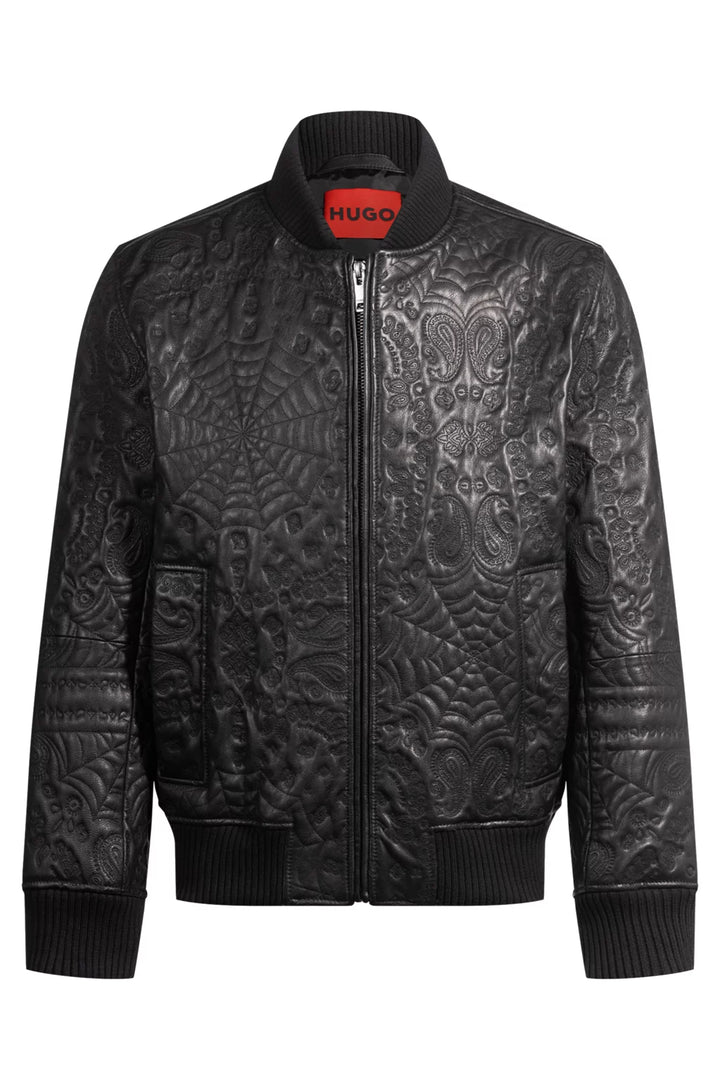 HUGO Leather jacket with spiderweb and bandanna pattern