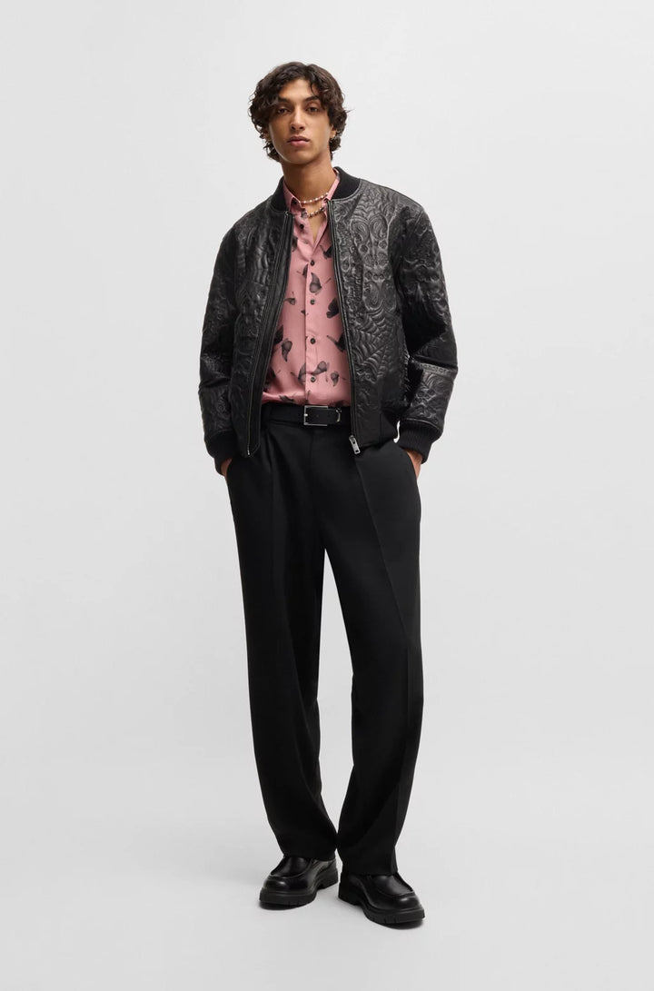 HUGO Leather jacket with spiderweb and bandanna pattern