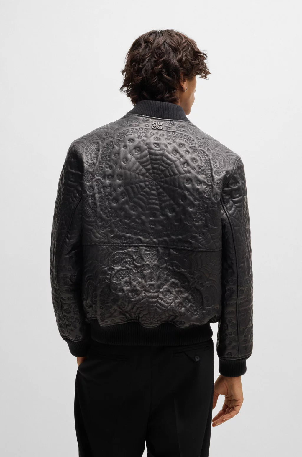 HUGO Leather jacket with spiderweb and bandanna pattern
