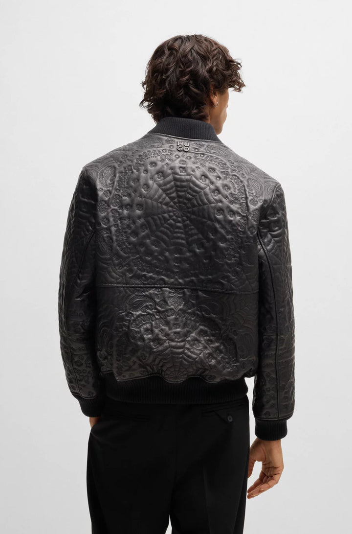 HUGO Leather jacket with spiderweb and bandanna pattern