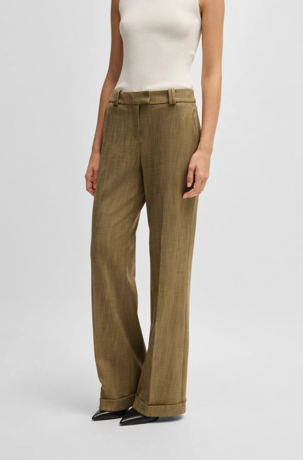 BOSS REGULAR-FIT TROUSERS IN HERRINGBONE STRETCH FABRIC