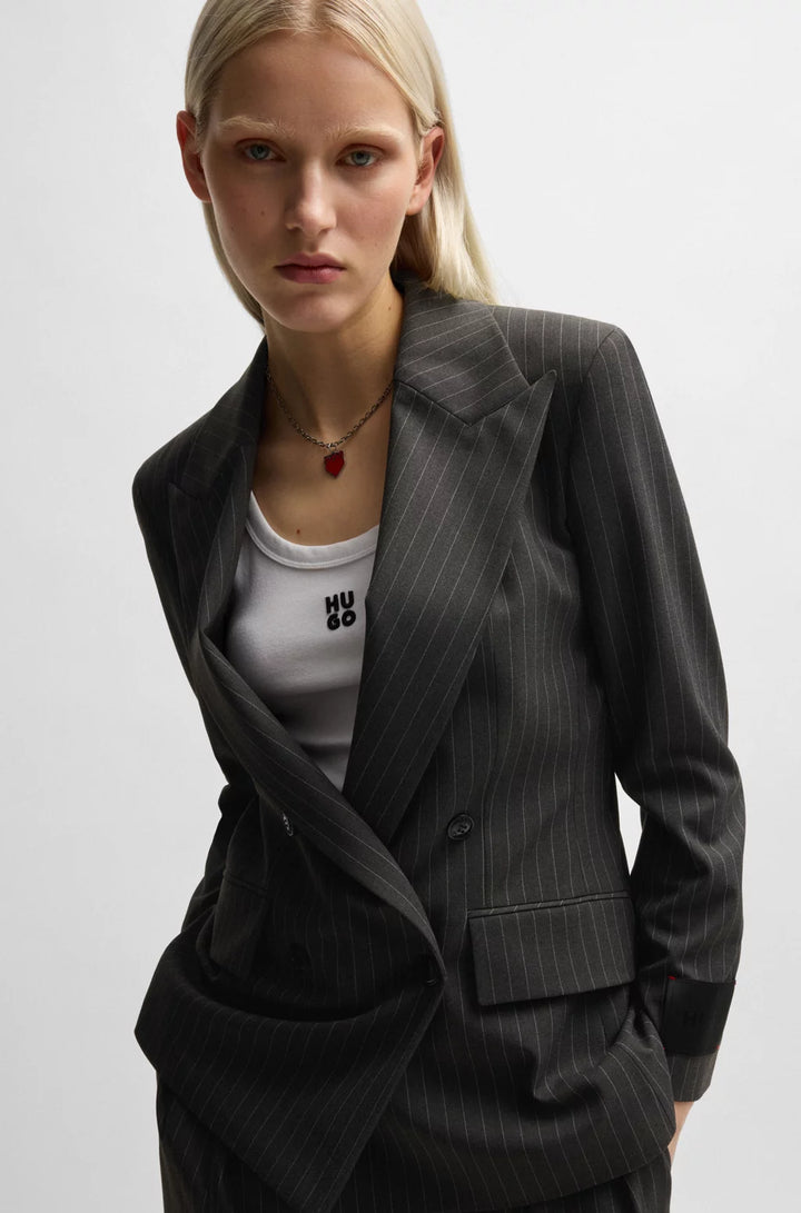 HUGO REGULAR-FIT BLAZER IN PINSTRIPE STRETCH MATERIAL