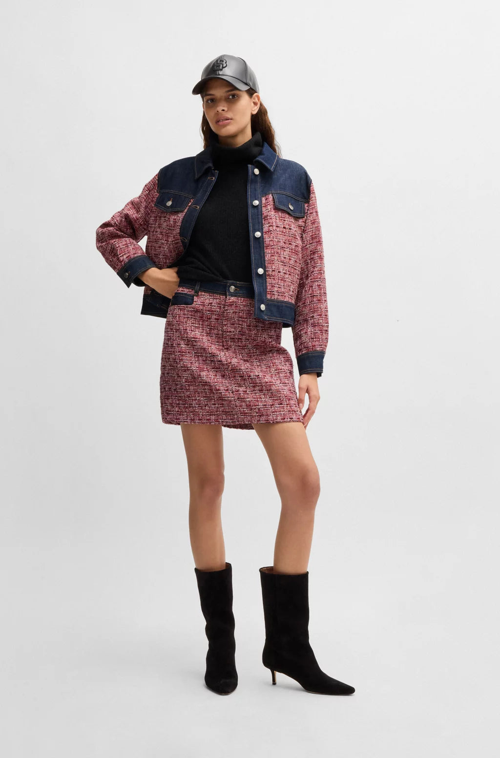 BOSS MULTICOLORED-TWEED JACKET WITH DENIM TRIMS