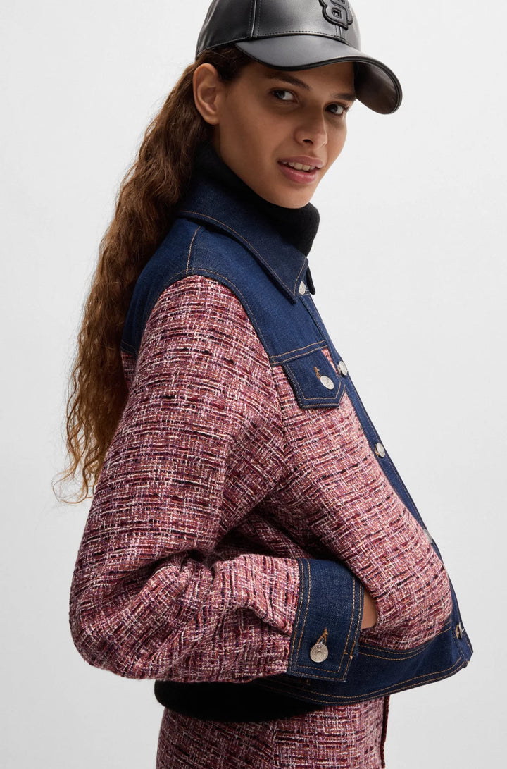 BOSS MULTICOLORED-TWEED JACKET WITH DENIM TRIMS
