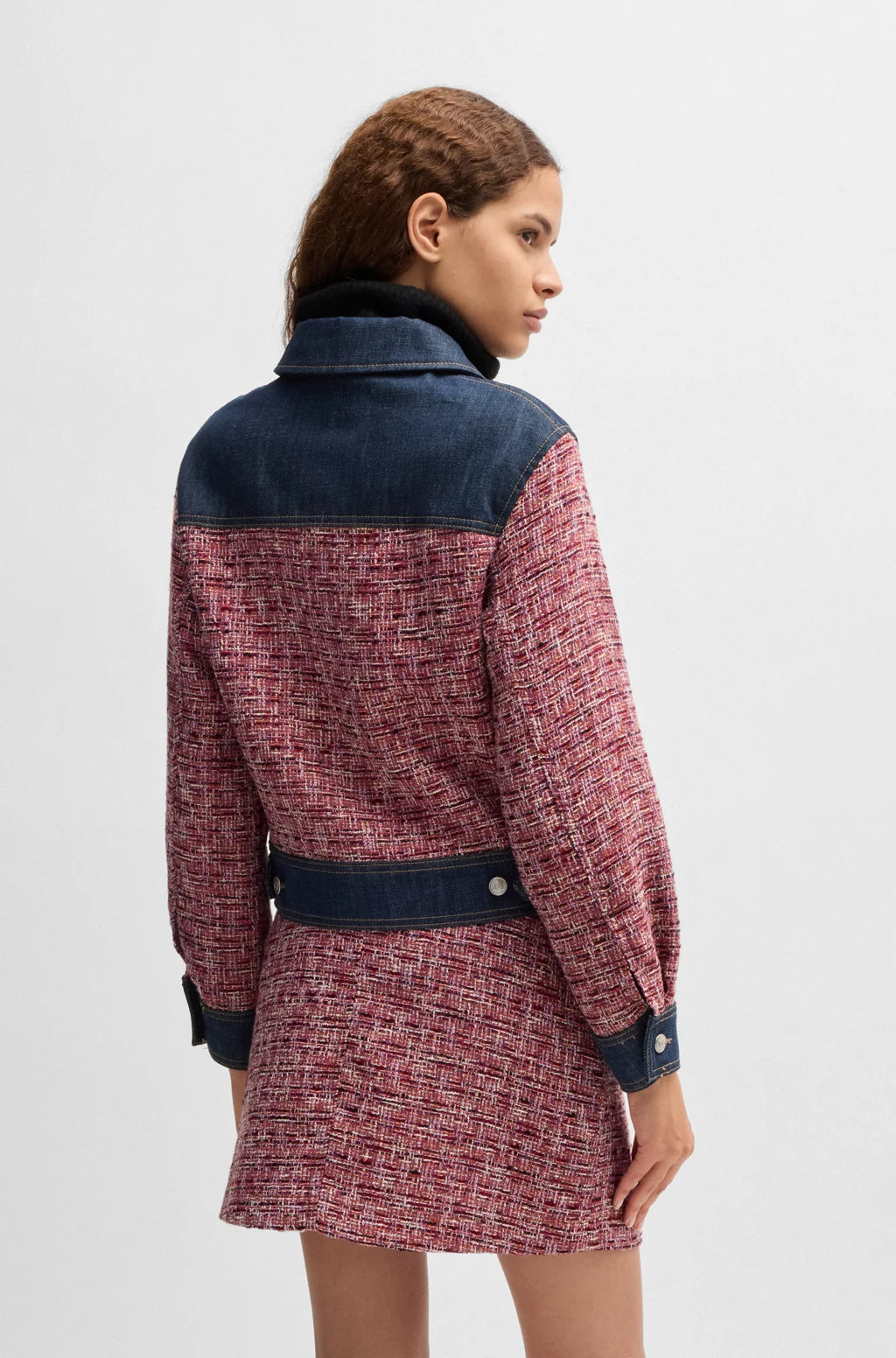 BOSS MULTICOLORED-TWEED JACKET WITH DENIM TRIMS