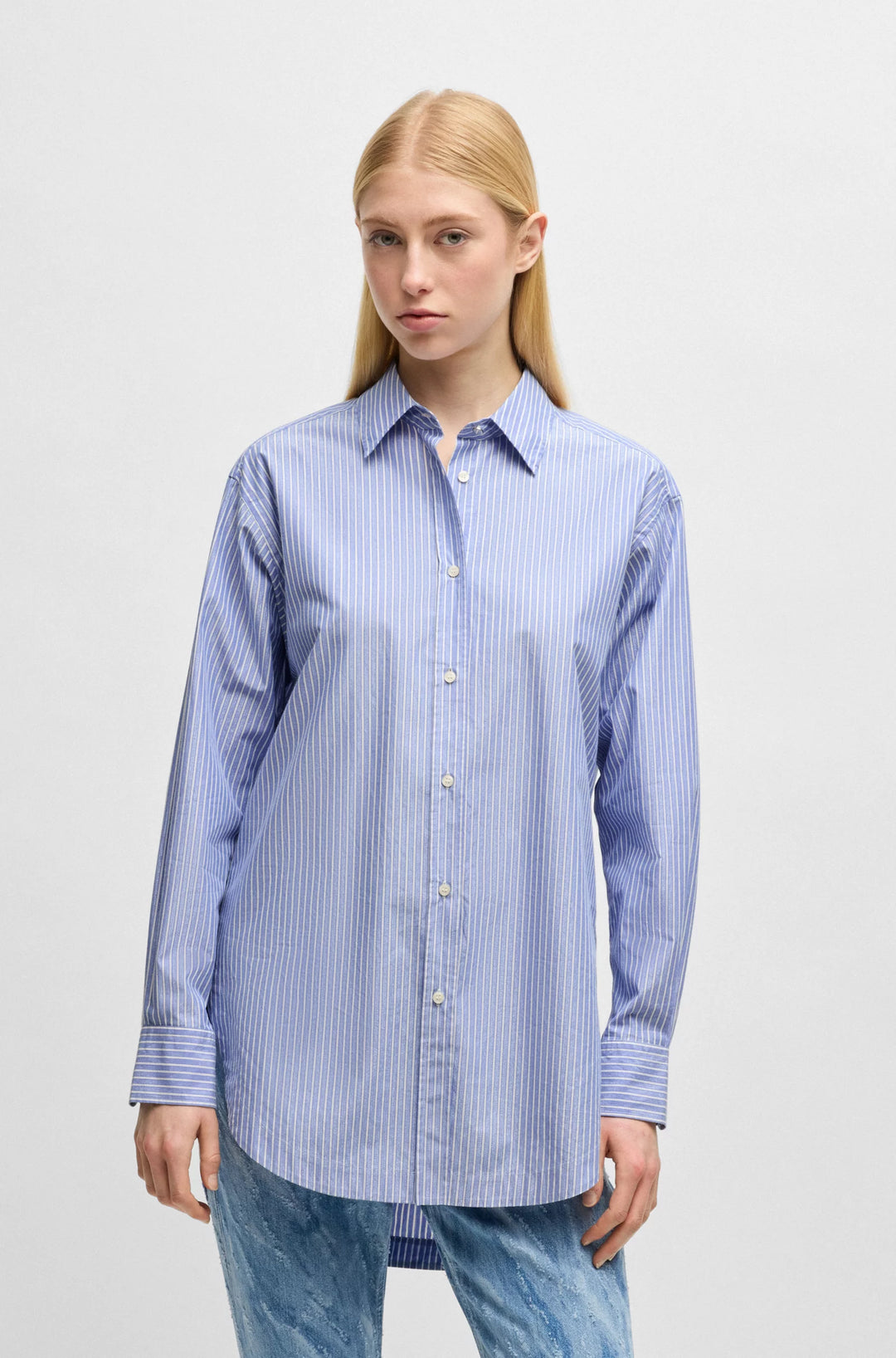 BOSS  Relaxed-fit blouse in striped poplin