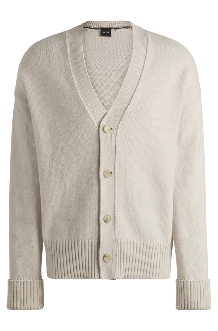 BOSS Relaxed-fit cardigan with button front and ribbed cuffs