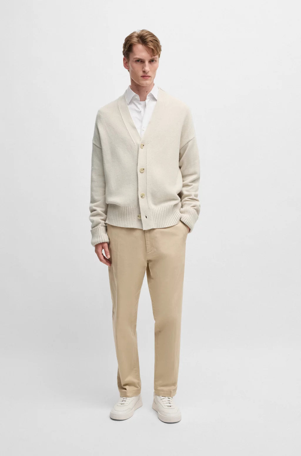 BOSS Relaxed-fit cardigan with button front and ribbed cuffs