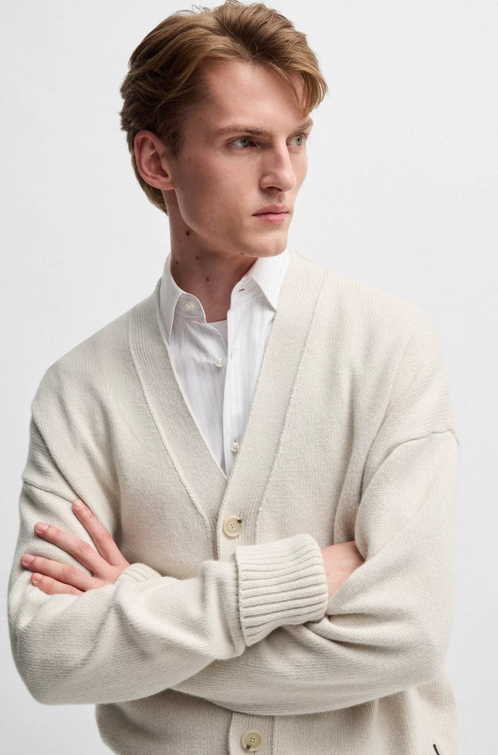 BOSS Relaxed-fit cardigan with button front and ribbed cuffs