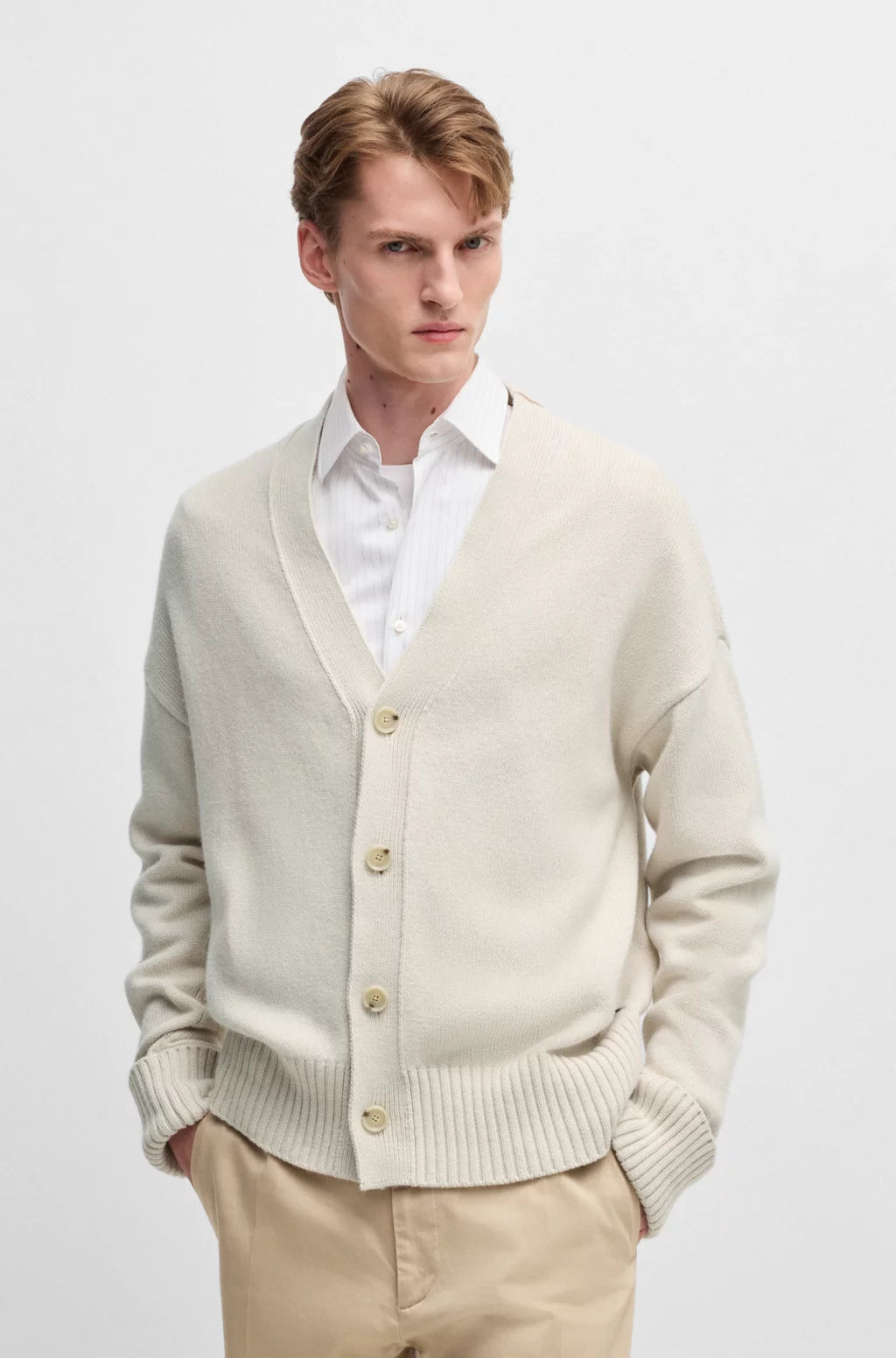 BOSS Relaxed-fit cardigan with button front and ribbed cuffs